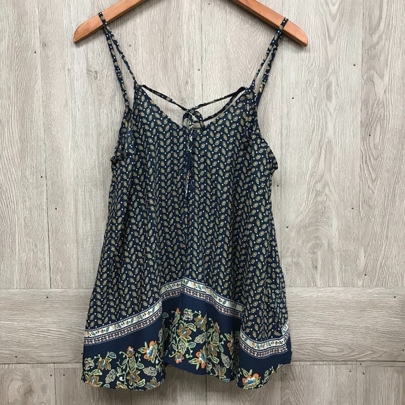 Navy Paisley Spaghetti Strap Sleeveless Tank Top - Picture 1 of 7